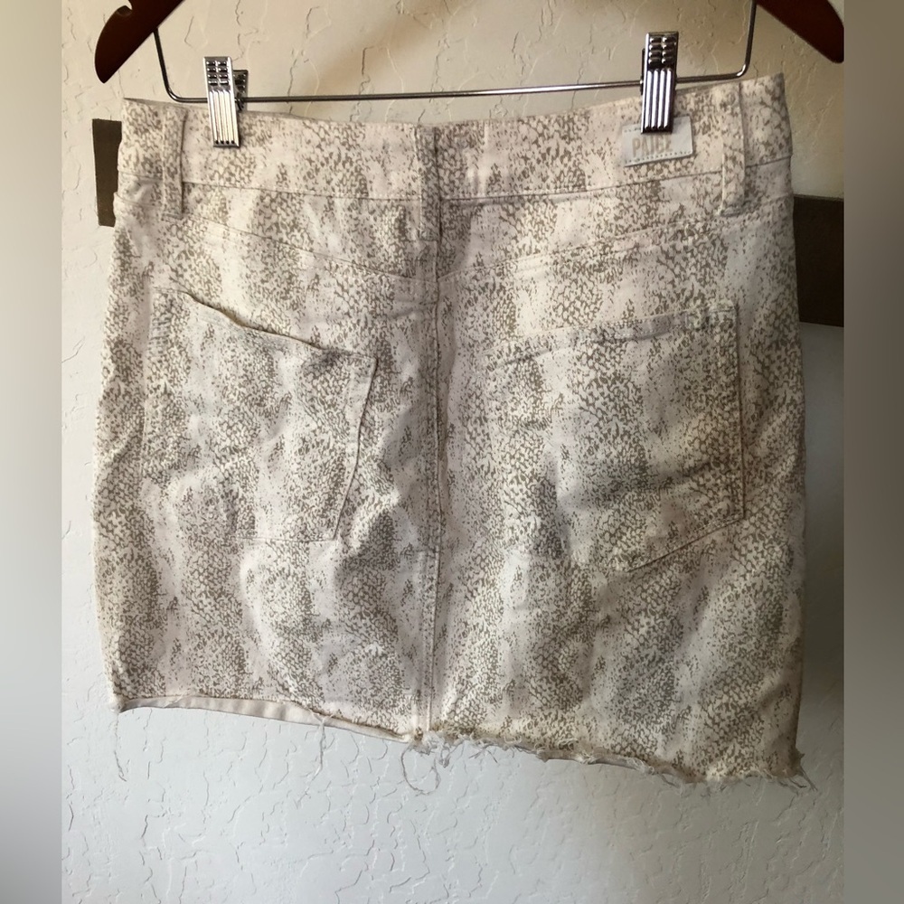 Paige Anthropologie Aideen Denim Mini Skirt, White animal print, snake print•30 - Picture 8 of 15